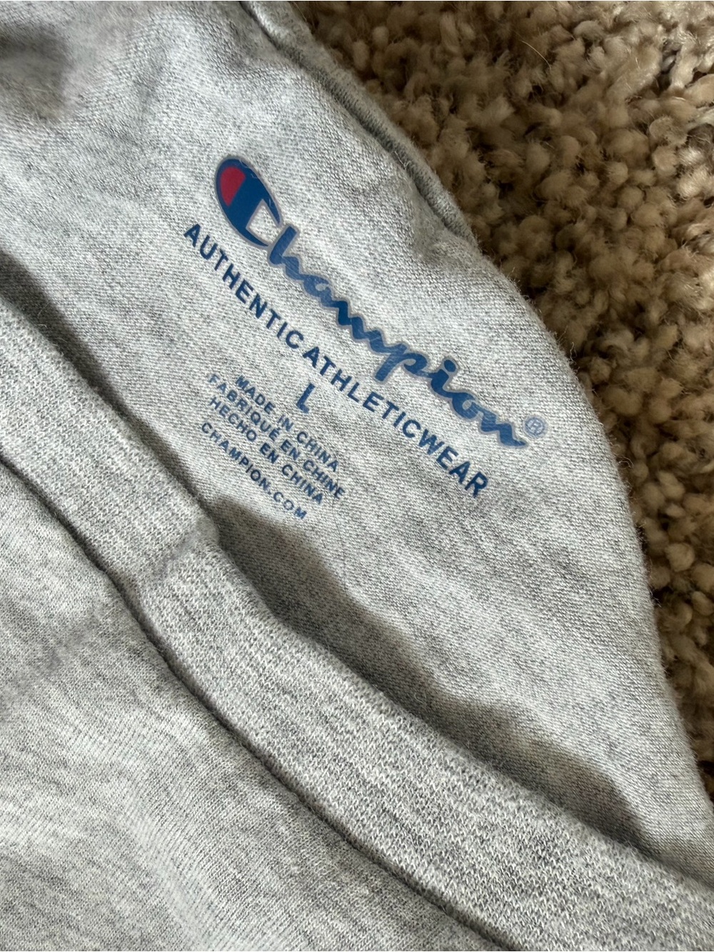 Champion Light Gray Crewneck Sweatshirt with Blue Logo